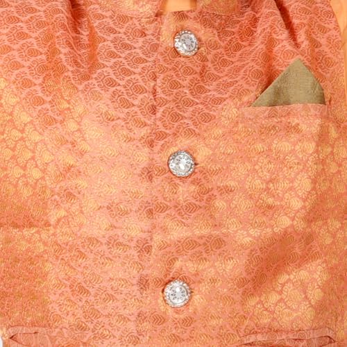 Image of Superminis Boy's Cottton Kurta Cotton Brocade Printed With Golden Thread Work Nehru Jacket and Elastic Closure Pyjama Set
