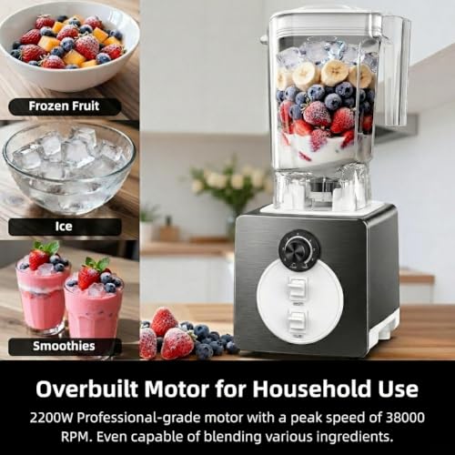 Image of AIZIYO Professional Blender for Smoothies, 60 oz BPA-Free Pitcher, 2200W Peak Watts,Blenders for Kitchen, Dishwasher Safe,Programs for Frozen Drinks & Nutrient MilkShakes & Nut Milk,Grey