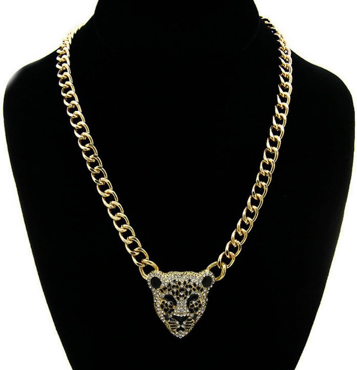 Chunky Cuban Chain Leopard Pendant Choker for Women Men,Animal Cheetah Iced Out Charm Necklace with 14K Gold Plated Link,Faux Diamond Bling Bold Statement Hip Hop Rapper Punk Jewelry - Image 7