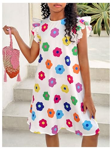 Floerns Girl's Summer Floral Crew Neck Ruffle Cap Sleeve A Line Short Dress Vacation Dresses4