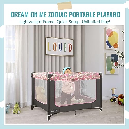 Zodiak Portable Playard in Grey and Pink, Lightweight, Packable and Easy Setup Baby Playard, Breathable Mesh Sides and Soft Fabric - Comes with a Removable Padded Mat - Image 3
