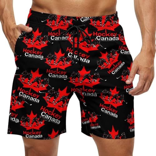 Canadian Canada Hockey Men's Board Shorts with Mesh Liner Quick Dry Swim Trunks Casual Beach Short Pants