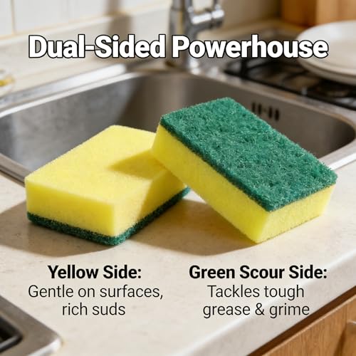 Image of 12Pcs Dish Sponge Scrubber, Kitchen Sponges for Cleaning, Sponge Scrub Cloth, Multi-Surface Safe Non-Scratch Dishwashing Sponge, Suitable for Dishes, Pots, Pans, Countertops and Bathroom Cleaning