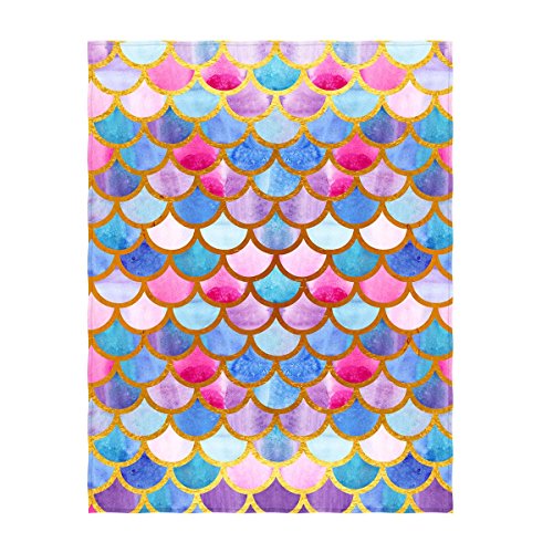 QH 58 x 80 Inch Colourful Mermaid Scale Pattern Super Soft Throw Blanket for Bed Couch Sofa Lightweight Travelling Camping Throw Size for Kids Adults All Season