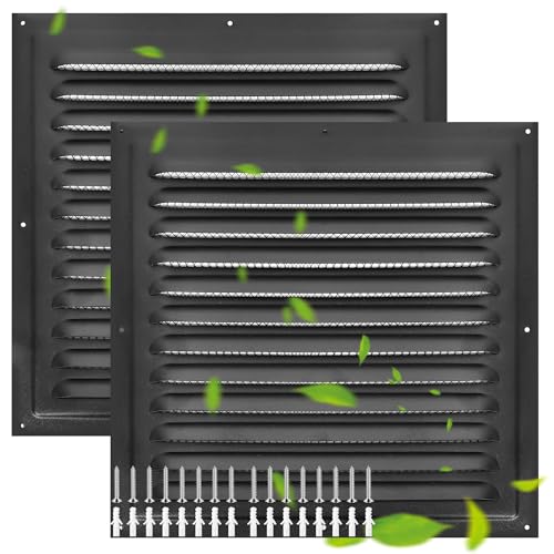 TIHCXNY Black Matt (2 Pack 10 x 10 inch) Wall Vents Attic Vents Metal Shed Vents with Screens Square Vents Exterior Door Loft Garage Ceiling Enhanced Louver Ventilation Grille