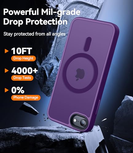 Image of CANSHN Magnetic Case for iPhone SE 2022 /iPhone SE 2020 /iPhone 8, Built in Magnets Compatible with MagSafe, Translucent Matte Back Phone Cover for iPhone 8 /SE 2 /SE 3(4.7 inch) Frosted Deep Purple