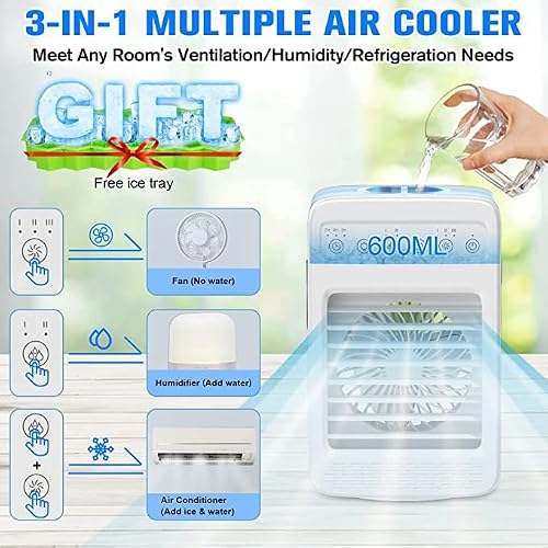 Portable Air Conditioner,Oscillation Mini Air Conditioner, 4 Wind Speed Small Ac, 2-6H Timer Portable Air Cooler, Mini Evaporative Air Cooler For Room/Kitchen/Office/Camping/Car[2023 Upgraded Design] #TOP2