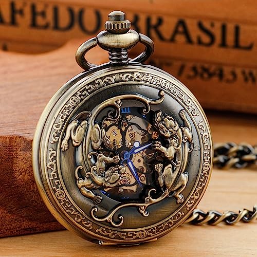 Mechanical Pocket Watch,Fashion Pendant Retro Hollow Unisex Automatic Mechanical Pocket Watch Gift…