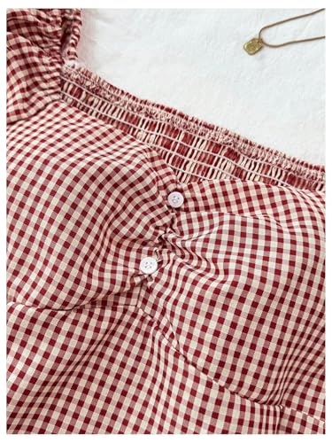 SOLY HUX Girl's Gingham Tops Y2K Cute Blouse Summer Sweetheart Neck Shirts Aesthetic Clothes3