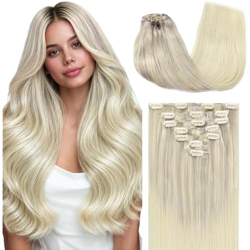 GOO GOO Clip in Hair Extensions Real Human Hair Blonde Remy Extensions