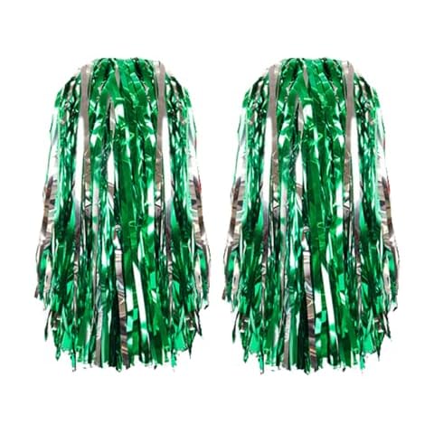 AUMIDO 2Pcs Cheerleading Pom Poms - Pompoms Cheer for Boy Girl School Sports Dance Games Team Spirit Cheer (Silver Green) Cover