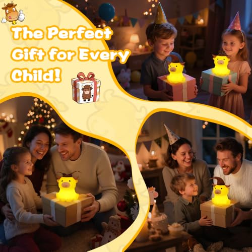 Image of OkiyiD Highland Cow Lamp, Dimmable Silicone Touch Night Light, Soft Glow Bedside Lamp for Bedroom or Desk Decor, Highland Cow Gifts, USB Powered with Gentle Illumination