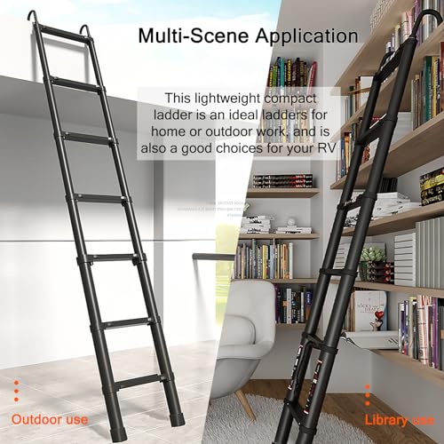 Exleiter Aluminum Telescoping Ladder, 2.6M/8.5FT Portable Extension Ladder with 2 Detachable Hooks Extendable Folding Anti-Slip Loft Ladder with Certificate EN 131, Black 4 Exleiter Aluminum Telescoping Ladder, 2.6M/8.5FT Portable Extension Ladder with 2 Detachable Hooks Extendable Folding Anti-Slip Loft Ladder with Certificate EN 131, Black - Image 4