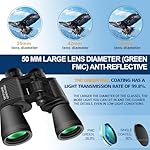 20x50 High Powered Binoculars for Adults, Clear Durable Binoculars for Bird Watching Sightseeing Wildlife Watching Travel Hunting Football Games Stargazing with Carrying Case & Strap - Image 4