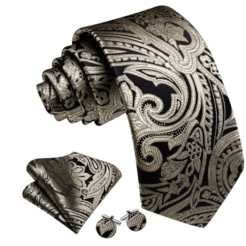 Image of Barry.Wang Men Tie Set Paisley Silk Necktie Pocket Square Cufflinks Formal Wedding Business Party