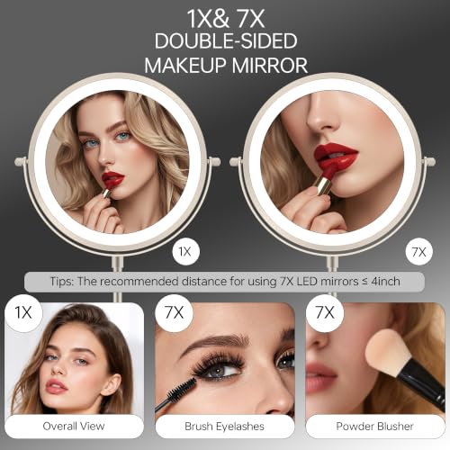 Image of 7 inch Lighted Makeup Mirror with Lights and 1X 7X Magnification,Brushed Nickel