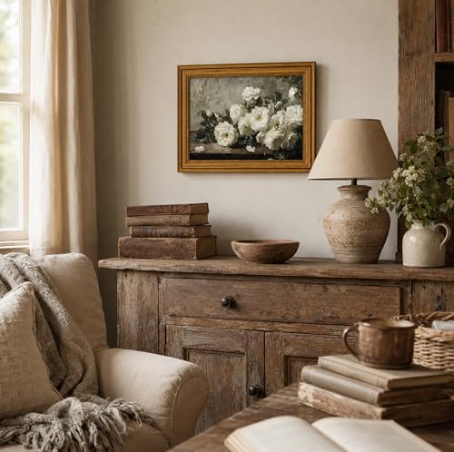 Image of NALEPS Vintage White Peony Framed Wall Art, White Rose Wall Decor, 12x16 In