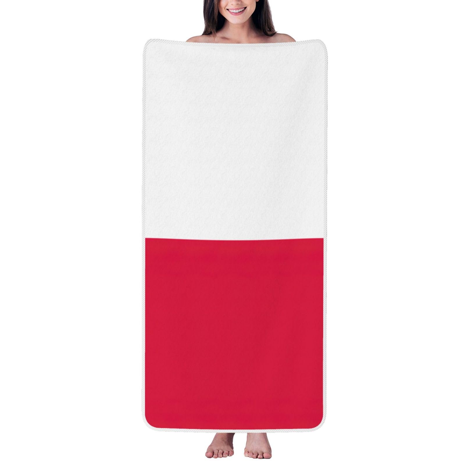 Nimongt Unisex White Polish Flag Print Lightweight Comfort Coral Velvet Bath Towel Home Bathroom Hotel Spa Beach Travel