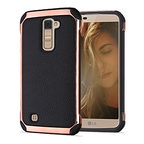 LG K10 Case, Premier LTE Case, Bicast Leather Hybrid, JoJoGoldStar Slim Fit Heavy Duty Polycarbonate and Silicone TPU Cover with Screen Protector and Stylus - Black