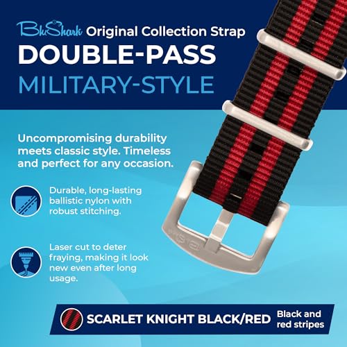 Image of BluShark - Original Collection Military-Style Waterproof Watch Strap, Fits All Timepiece Brands, Durable Nylon Wristwatch Accessories with Stainless Steel Buckle - 18mm, 20mm, 22mm & 24mm Watch Bands