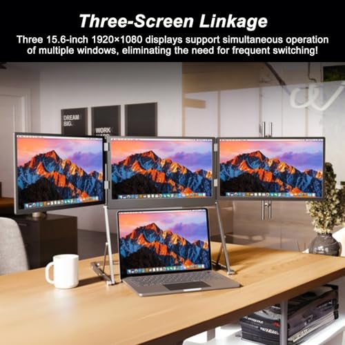 Image of 100% sRGB 1080P IPS Laptop Screen Extender Triple Monitor, 15.6 inch Foldable Portable Display for Laptop, Height Adjustable