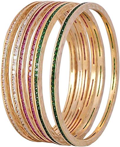 Ratnavali Jewels Beautiful CZ/AD Studded Gold Plated Traditional Red Green White American Diamond Bangles Set for Women (B08KTNTZHQ) Amazon Price History, Amazon Price Tracker
