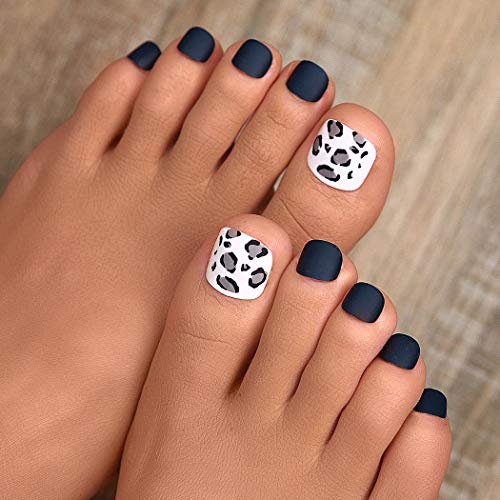 Campsis Matte Press on Toenails Square Navy Blue Fake Toenail Acrylic Full Cover False Toe Nils for Women and Girls (Pack of 24)