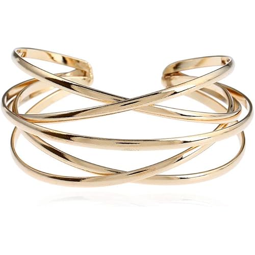 FUTIMELY Cuff Bracelet for Women,Multi-layer Cross Wire Bangle Bracelet Open Adjustable Wide Cuff Bracelet for Teen Girls Fashion Jewelry