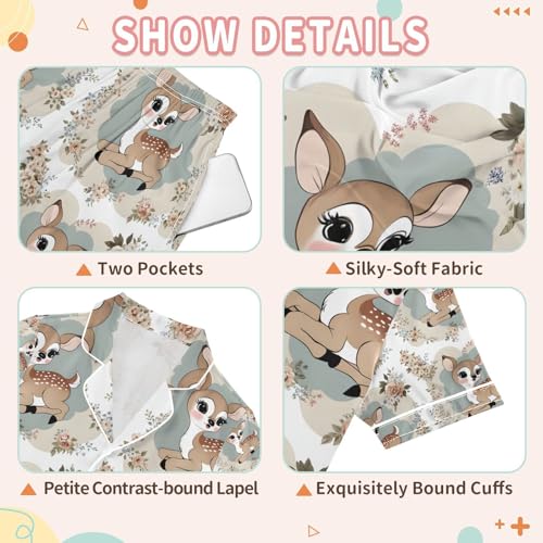 senya Cute Vintage Deer Satin Summer Pajama Sets Silk Short Sleeve Button Down Sleepwear3
