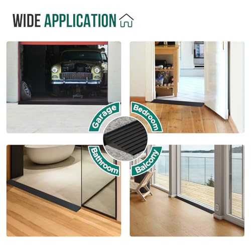 Image of Threshold Ramps for Doorways Self-Adhesive Rubber Ramps for Door Threshold Rubber Door Threshold Ramp for Wheelchair for Doorways, Curb, Power Scooters, Bathroom (Black, 3 /8'' Rise-3.3Ft Long)