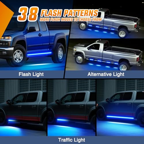 Image of Nilight 2PCS 70 Inch Emergency Strobe Light Strip with Controller 864 LED Blue Running Board Lights Flexible Side Flashing Warning Caution Safety Waterproof for Truck Construction Pickup