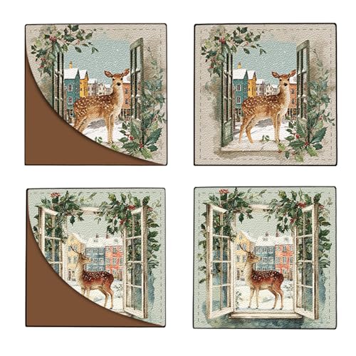 Image of 2Pcs Retro Deer Corner Bookmarks, Handmade PU Leather Page Corner Protectors, Vintage Winter Art Stationery Gift for Book Lovers, Kids, Teachers, Aesthetic Reading Accessories 3.54 inch