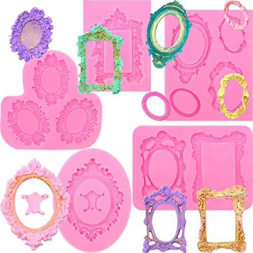 Patelai 5 piezas de moldes de silicona para marcos de fotos de chocolate, marcos de fotos vintage, molde de azúcar para decoración de pasteles,