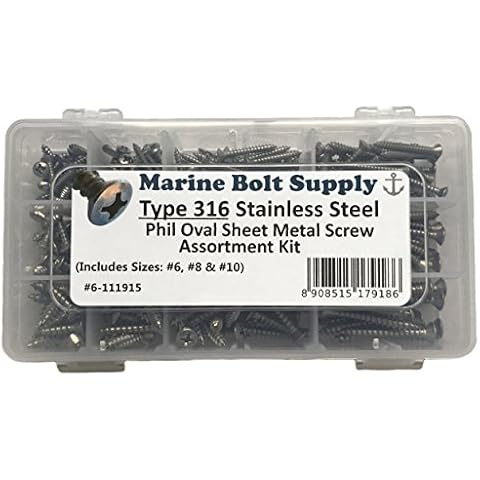 Type 316 Stainless Steel Phillips Drive Oval Head Sheet Metal Screw Kit - Marine Bolt Supply 6-111915 Cover