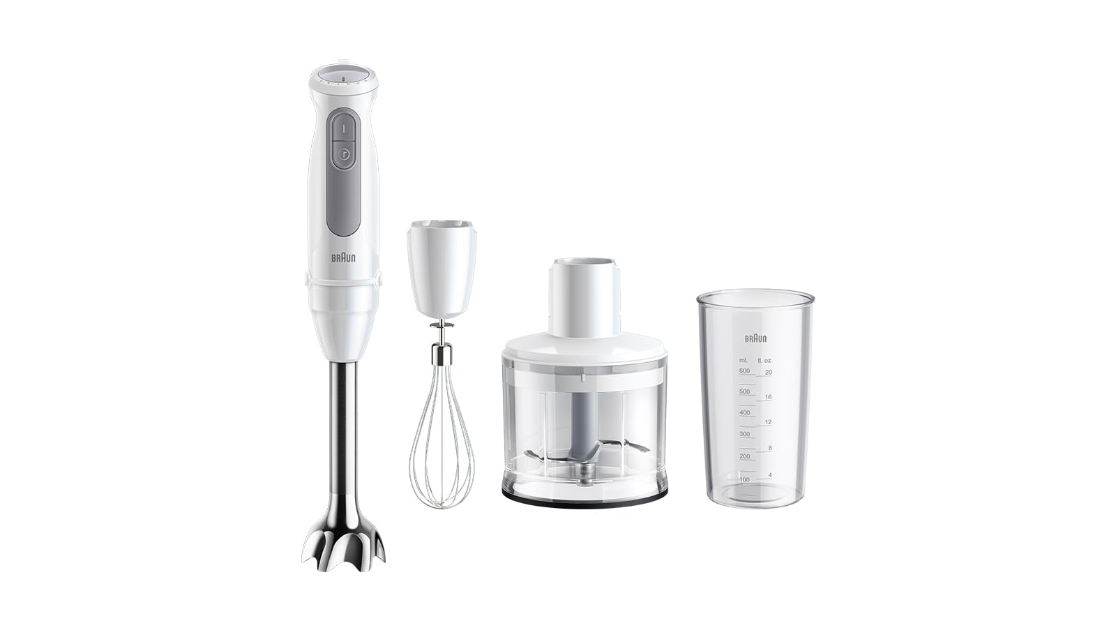 Braun MultiQuick 5 MQ 50236 M Hand Blender 1000 W, 21 Speed Levels + Turbo, Stainless Steel Immersion Stand, Easy Click System, SplashControl, Includes 500 ml Chopper, Whisk,