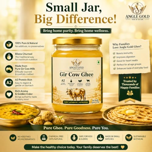 Image of ANGLE GOLD - a2 ORGANIC GHEE - SHREE FOOD Gir Cow a2 Ghee, Organic, Traditional Bilona Method, No Additives, 250ml