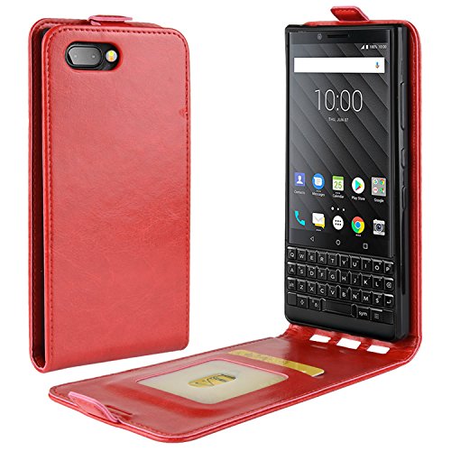 HualuBro BlackBerry KEY2 Hülle, Premium PU Leder Leather HandyHülle Tasche Schutzhülle Flip Hülle Cover mit Karten Slot für BlackBerry Key 2 Smartphone (Rot)