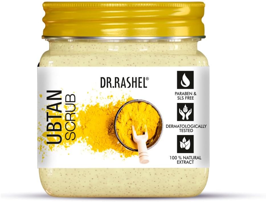 DR.RASHEL Ubtan Scrub For Face & Body | With Haldi, Chandan & Kesar | Skin Brightening | Tan & Dead Skin Removal | Deep Exfoliation | 380ml