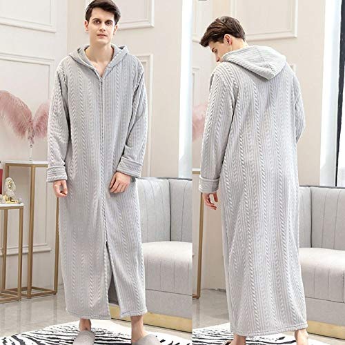 JBDGNZ Ladies Bathrobe,Couples Men's Hooded Lengthened Bathrobe Zipper Home Clothes Long Sleeved Robe Coat Long Warm Pajamas Nightdress,Men B,M