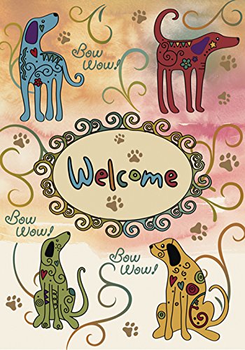 Toland Home Garden 102621 Bow Wow Welcome Dog Flag 28x40 Inch Double Sided Dog Garden Flag for Outdoor House Flag Yard Decoration