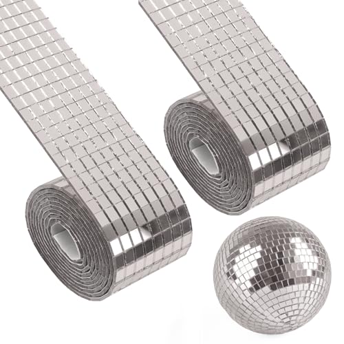3200 unidades de espelhos de mosaico, tiras adesivas para bola de discoteca, mini bolas de discoteca, pedras quadradas para projetos de artesanato, acessórios, decoração de vasos (prata)