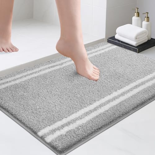 PURRUGS Bathroom Rug Non-Slip Machine Washable 20' x 30', Super Absorbent and Quick Dry Shaggy Microfiber Bath Mat, Extra Soft and Plush Bath Rug for Bathtub, Shower, and Sink, Light Grey