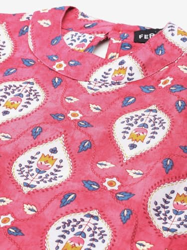 Image of feranoid Unique Printed Choker Neck Back Button Sleeveless Long Kurti