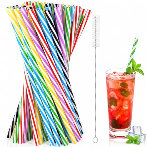 60 Stück Wiederverwendbare Strohhalme Verdickte Strohhalme Plastik Trinkhalme Plastik mit Strohhalmbürste für Smoothies Saft Heißgetränk Cocktail (0 28 Zoll Durchmesser 9 06 Zoll lang)