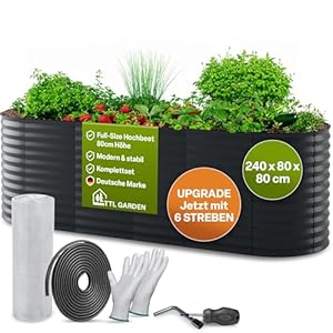TTL GARDEN 240x80x80cm Elegance L Metall Hochbeet Anthrazit - Stahl rostfrei verzinkt & grau lackiert Wellblech ovale Form sehr stabil Garten Beet für Gemüse Kräuter Blumen Gartenbeet Gemüsebeet