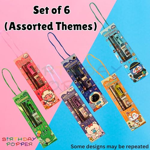 Image of Birthday Popper 4-in-1 Cartoon Stationery Set for Kids - Pack of 6 as Birthday Return Gifts | Classroom Rewards, School Supplies for Boys & Girls - Type 5