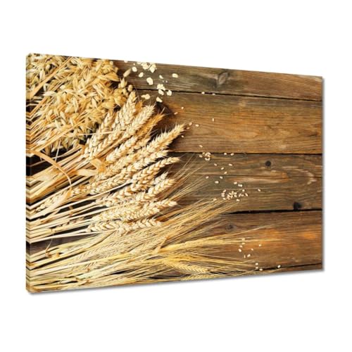  Quadro stampato su tela Wall Art Decor 70x50cm Diversi campi di grano su tavole di legno No. H10730Z_PC1G