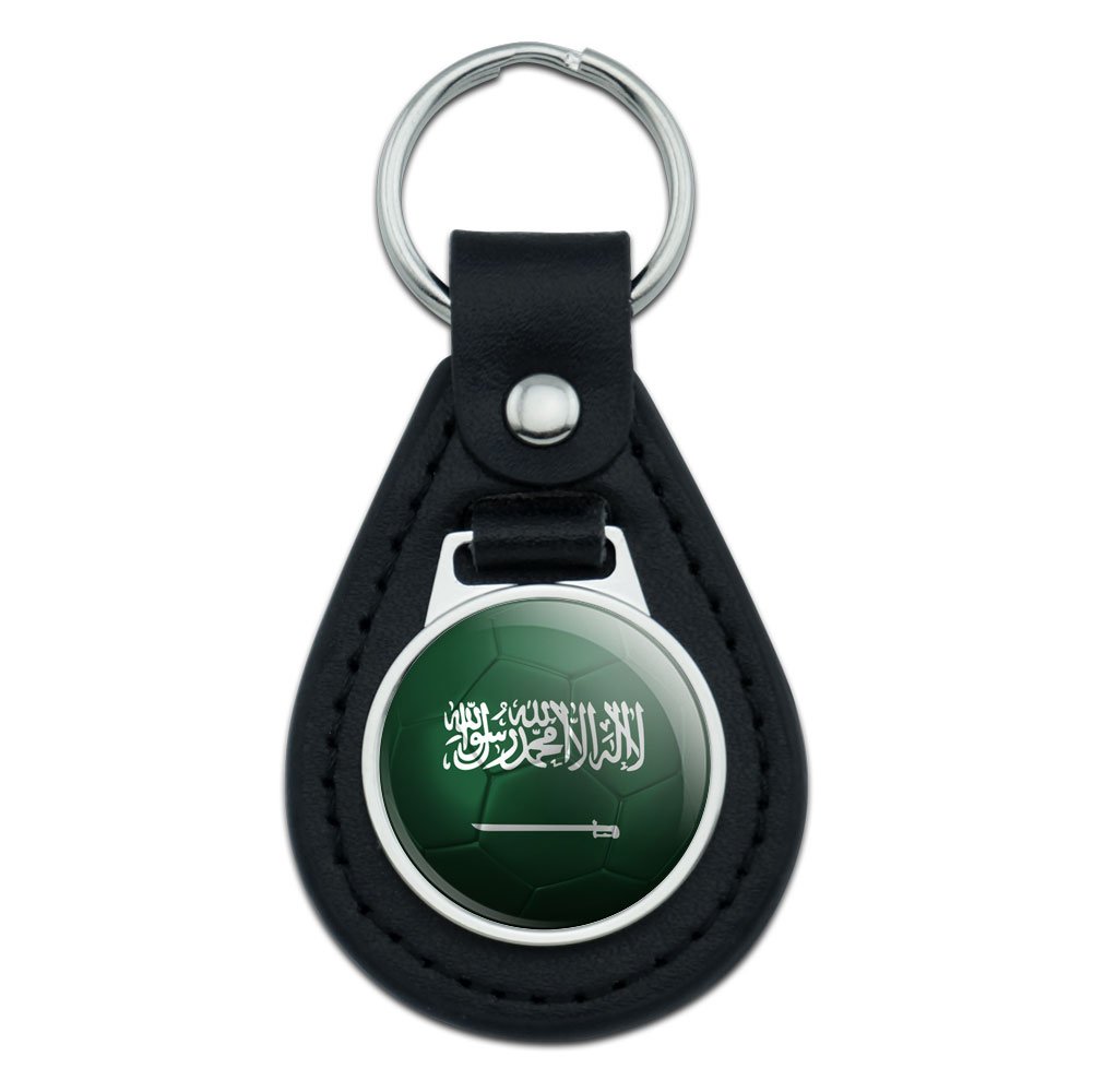 Graphics and More Saudi Arabia Flag Soccer Ball Futbol Football Black Leather Keychain