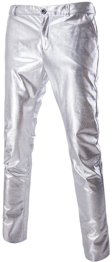 SportidesMen's Rave Rocker Shiny Skinny Slim Fit Pants Long Trousers Night Clubwear JZA314
