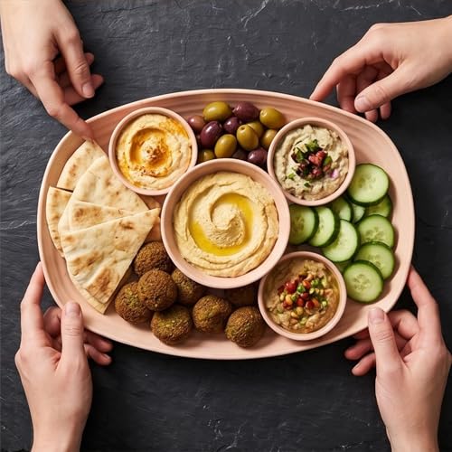 Image of Eco Friendly Dinner Plates Set of 4 Unbreakable Microwave Safe 29cm Oval Stone Beige Wheat Straw Bamboo Fiber Platters Perfect Lightweight Dishware for Camping Picnic Parties & Daily Use